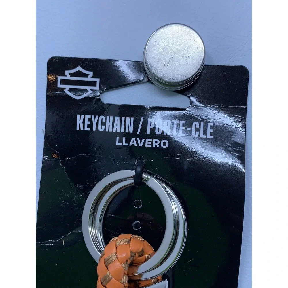 Harley Davidson Unisex OS Orange Braided Faux Leather Bar & Shield Logo Keychain